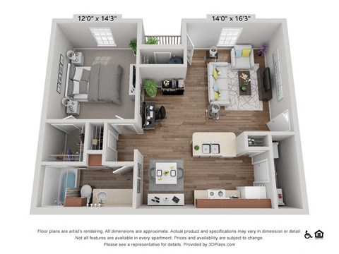 Floor plan for 1 bed, 1 bath, 774 sqft